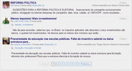 Reforma política, reforma tributária e educação entre os temas discutidos no Participatório