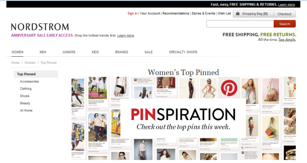 Painel do Pinterest da Nordstrom