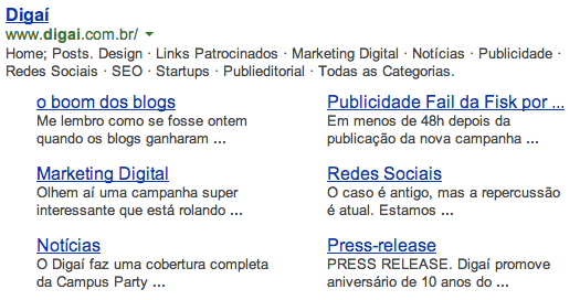 SERP com sitelinks