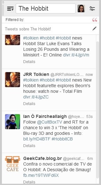 Timeline com tweets sobre o Hobbit.