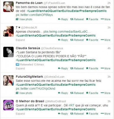 Adolescente discutem sobre Luan Santana usando a hashtag curtinha #LuanSVenhaOQueVierEuVouEstarPraSempreComVc