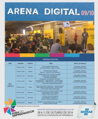 PROGRAMAÇÃO ARENA DIGITAL 09 DE OUTUBRO