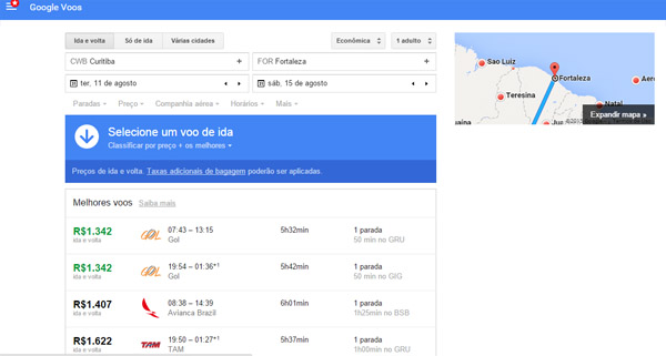 Pesquise passagens aéreas diretamente pelo Google.