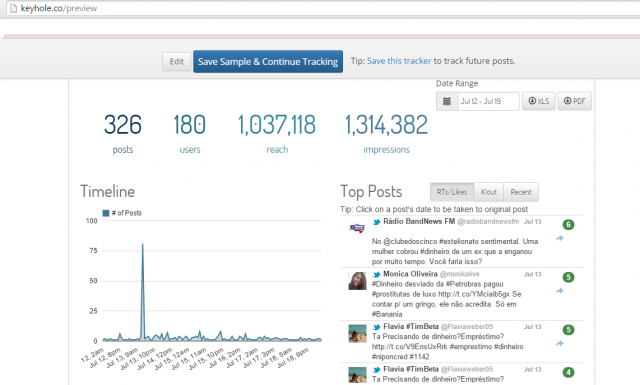 Monitorando hashtags com Keyhole.