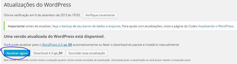 Atualizar wordpress 4.3