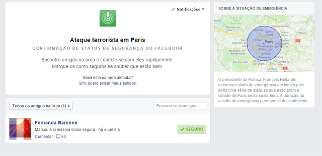 O Facebook ativou a ferramenta Safety Check (Confirmação de Status de Segurança) para os ataques terroristas em Paris nesta sexta-feira (13). 