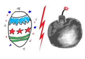 Desenho de ovo mágico versus bomba