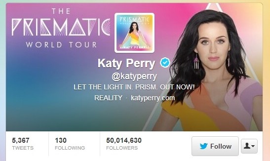 Katy Perry é a primeira a ter 50 mi seguidores no Twitter