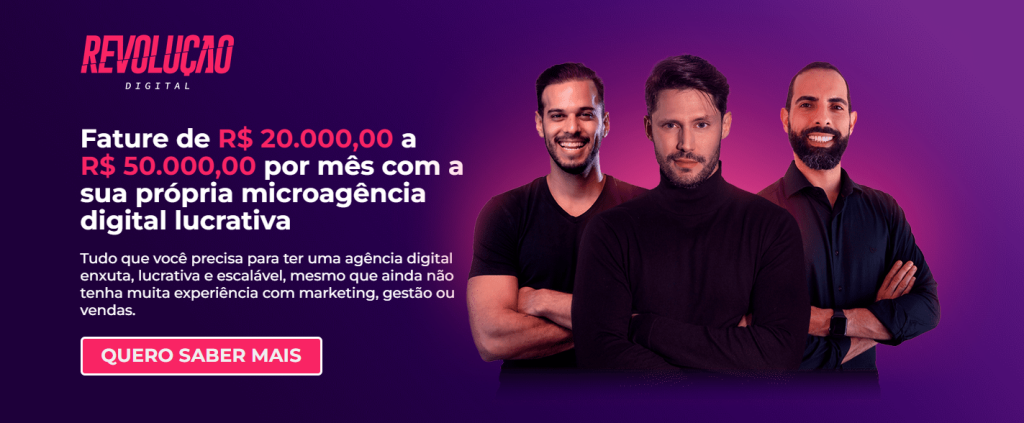 Com o Programa Revolução Digital você aprende como montar uma agência de marketing digital lucrativa do zero, mesmo que você não tenha experiência prévia na área.